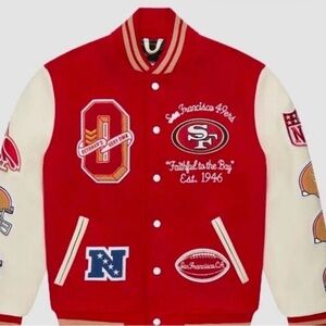 OVO NFL San Francisco 49ers Red & Cream Varsity Jacket